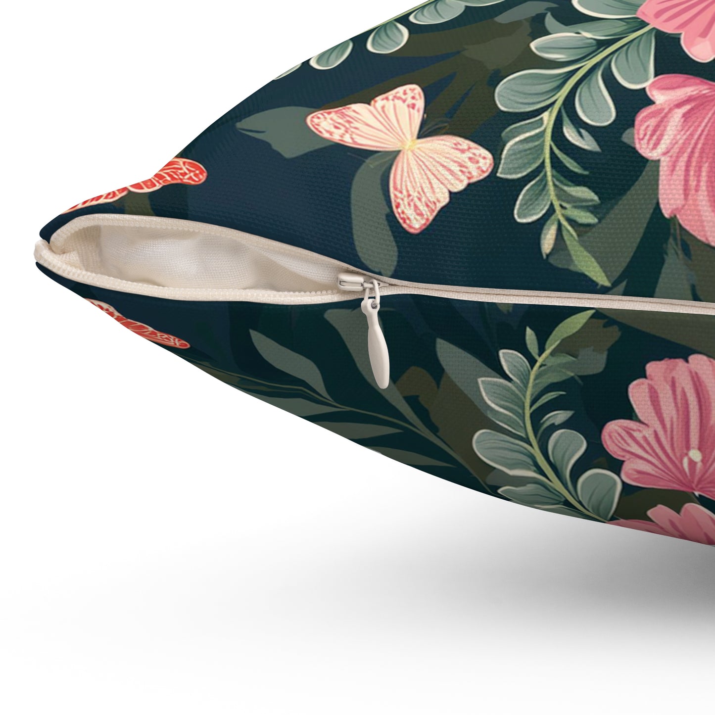Butterflies and Flowers Spun Polyester Square Pillow