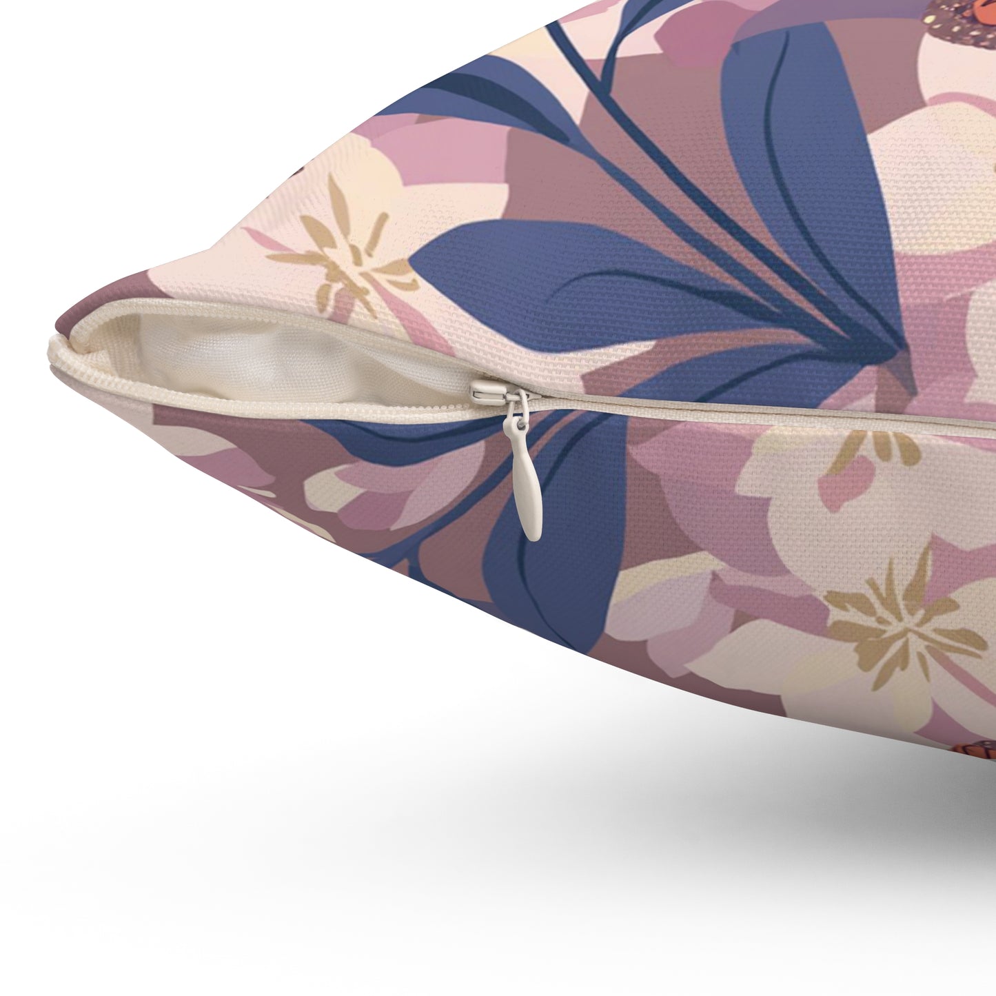 Butterflies and Flowers Spun Polyester Square Pillow