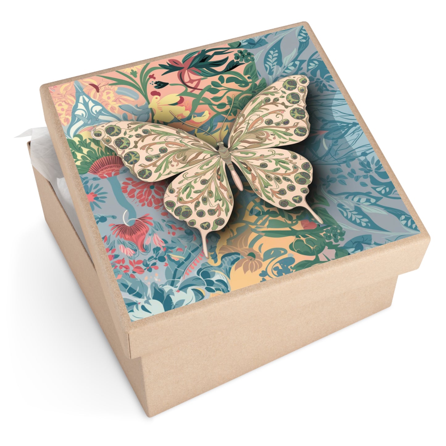 Butterfly and Flowers Square Vinyl Sticker