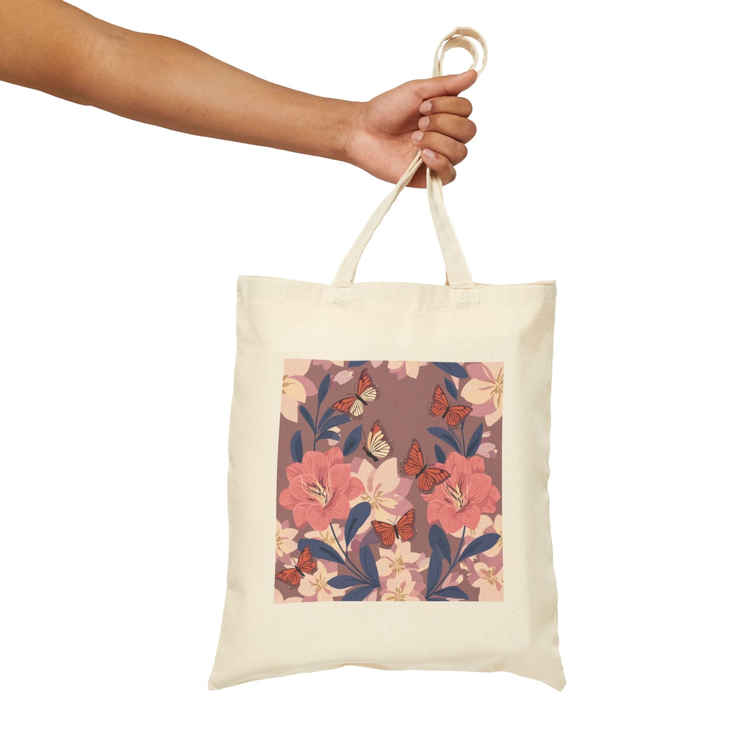 Butterflies and Flowers Cotton Canvas Tote Bag