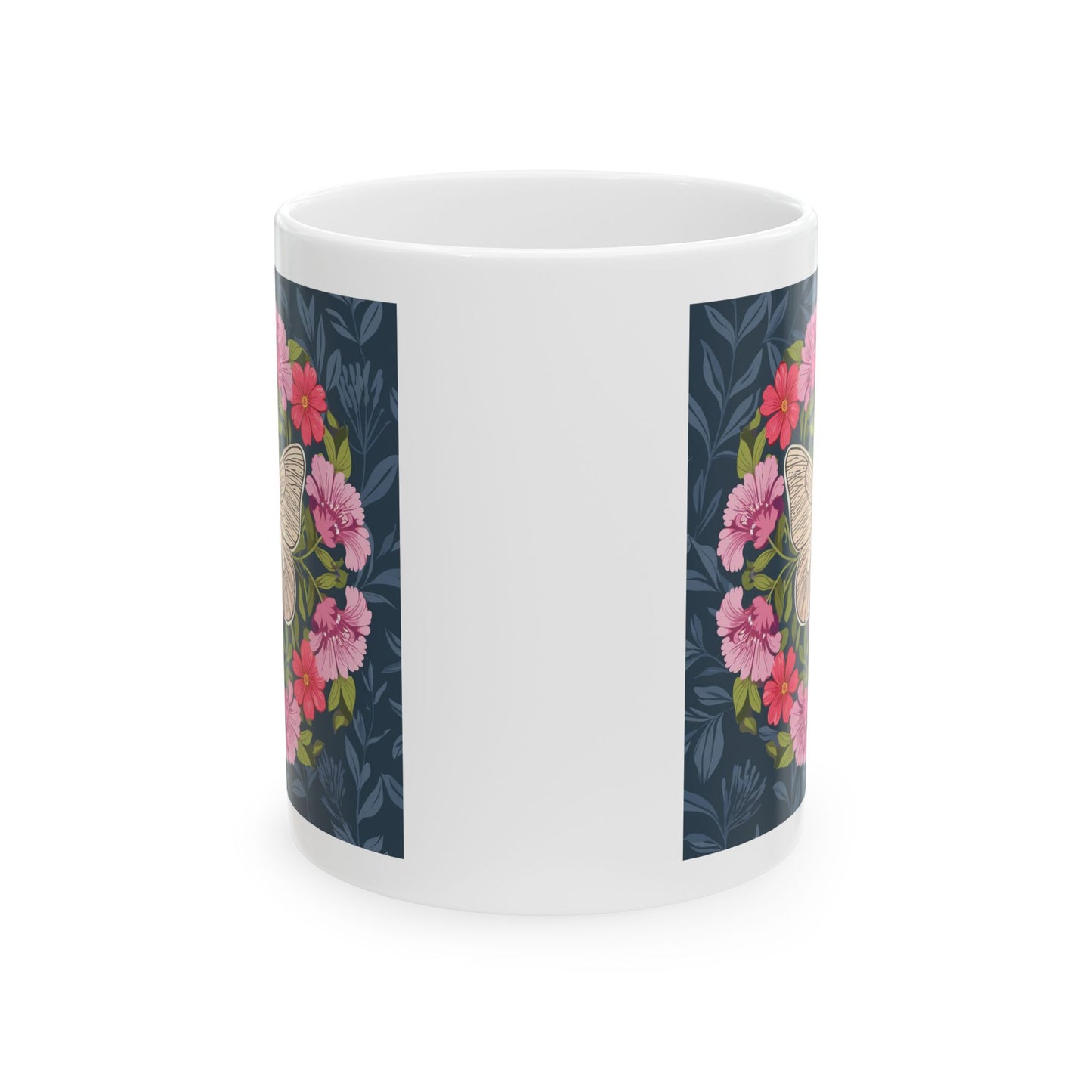 Butterfly in Floral Wreath Ceramic Mug