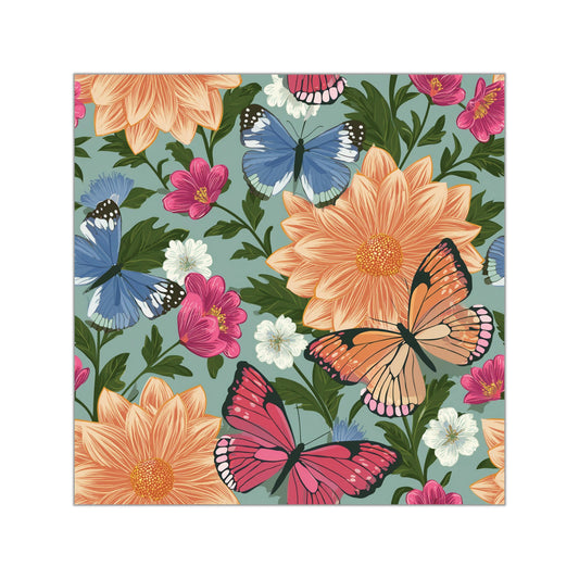 Butterflies and Flowers Square Vinyl Sticker