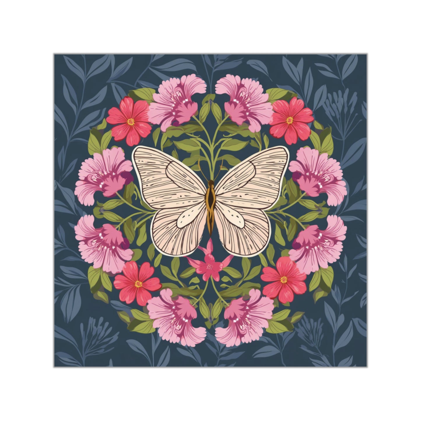 Butterfly and Flowers Square Vinyl Sticker