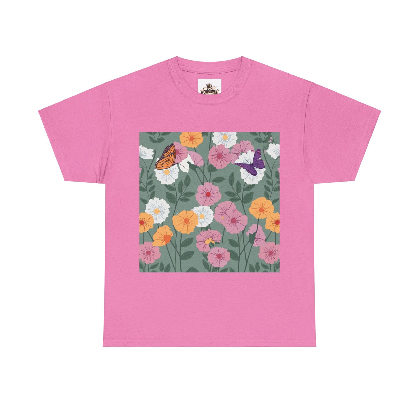 Butterflies in Flowers Unisex Heavy Cotton T-Shirt