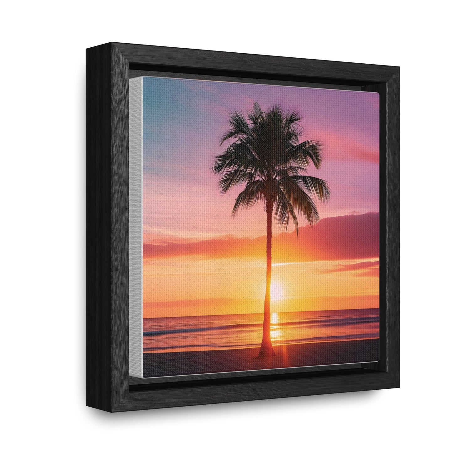 Translucent Sunset Palm Tree Square Canvas Wrap