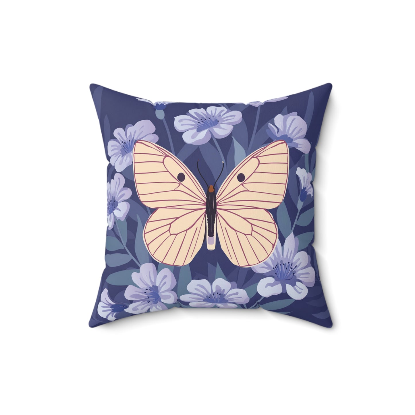 Butterfly in Flowers Spun Polyester Square Pillow