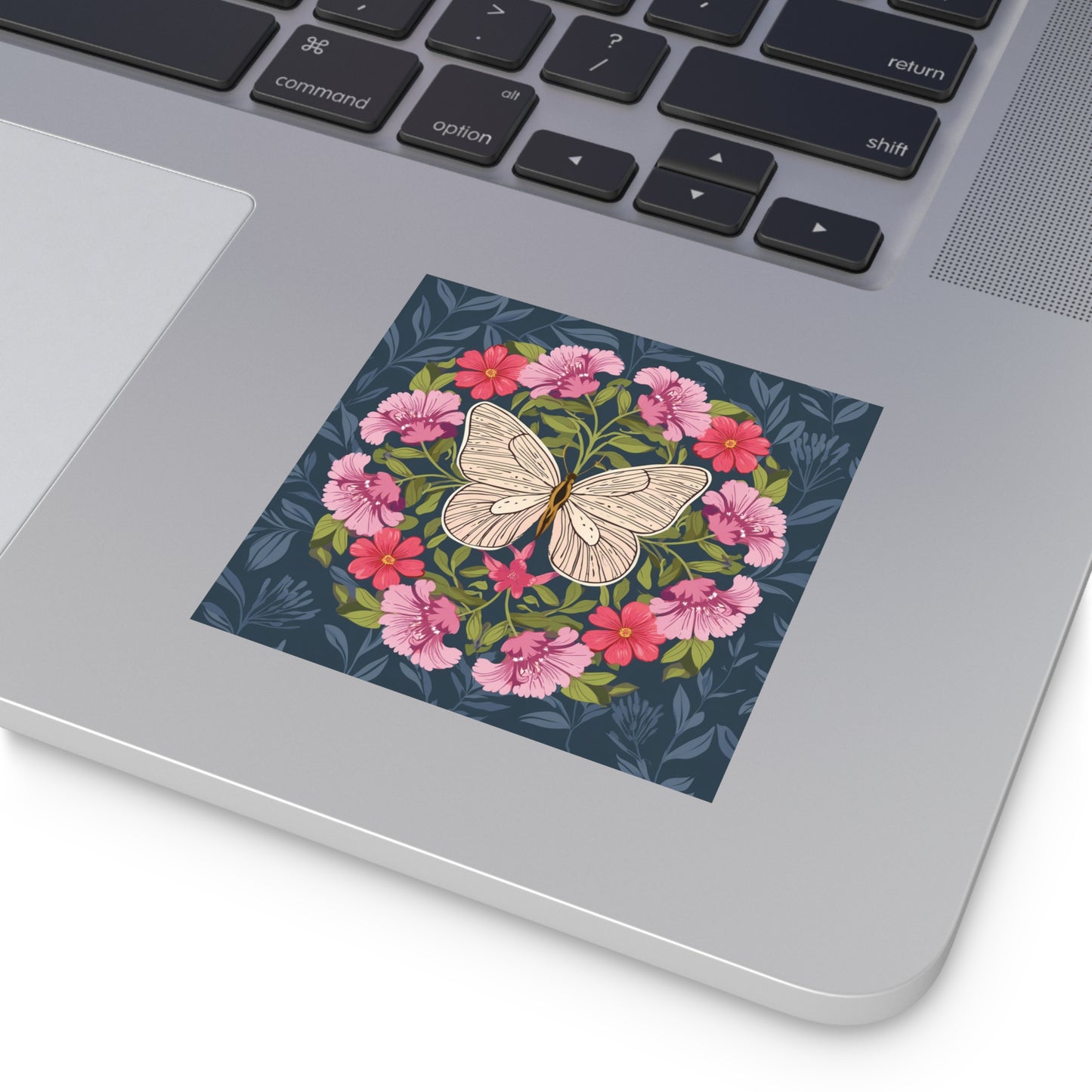 Butterfly and Flowers Square Vinyl Sticker