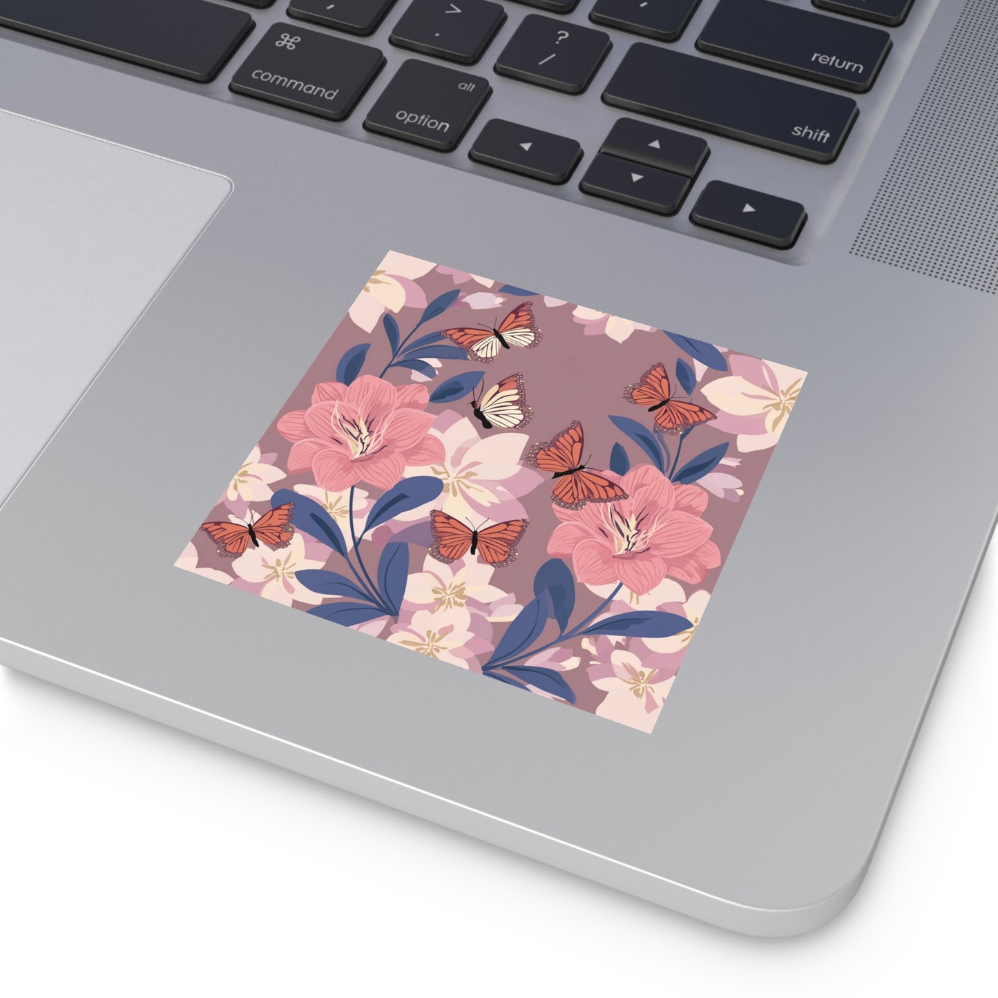 Butterfly and Flowers Square Vinyl Sticker