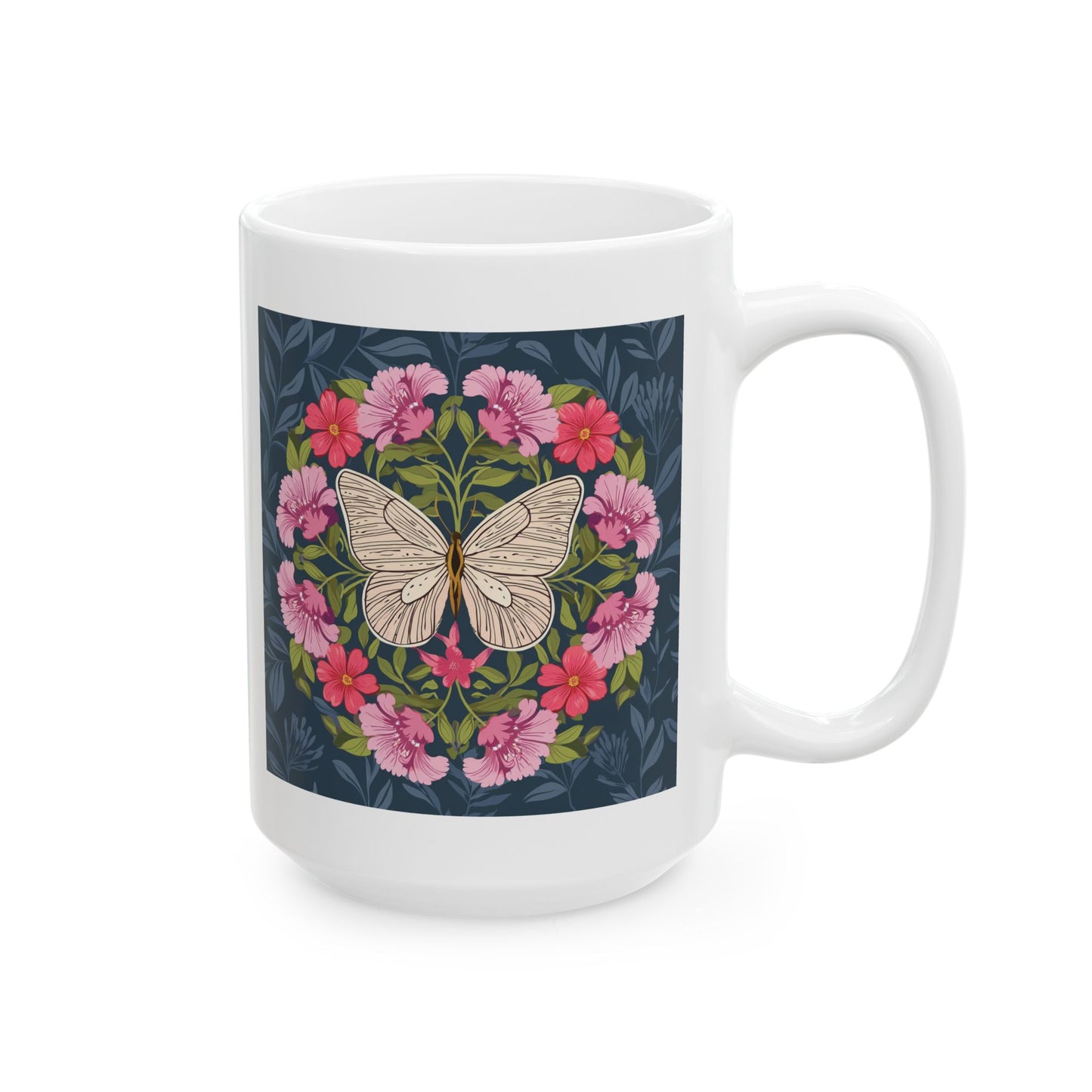 Butterfly in Floral Wreath Ceramic Mug