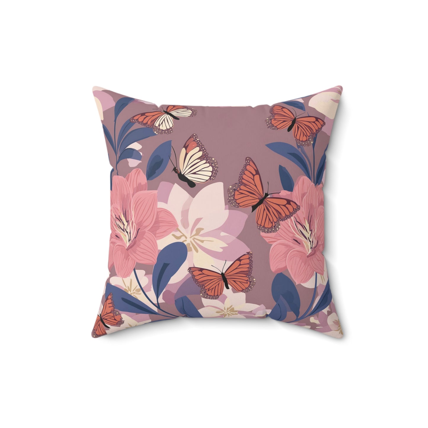 Butterflies and Flowers Spun Polyester Square Pillow