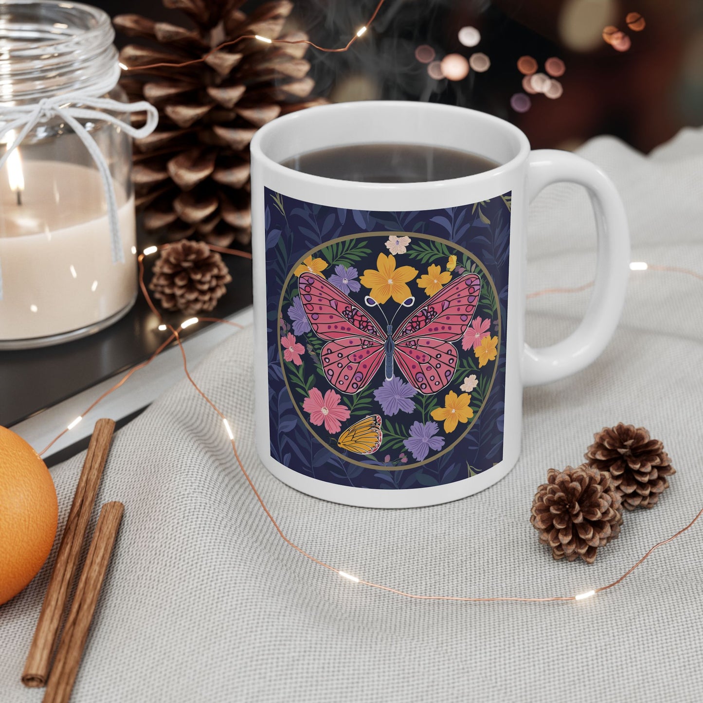 Butterfly and Flowers Ceramic Mug