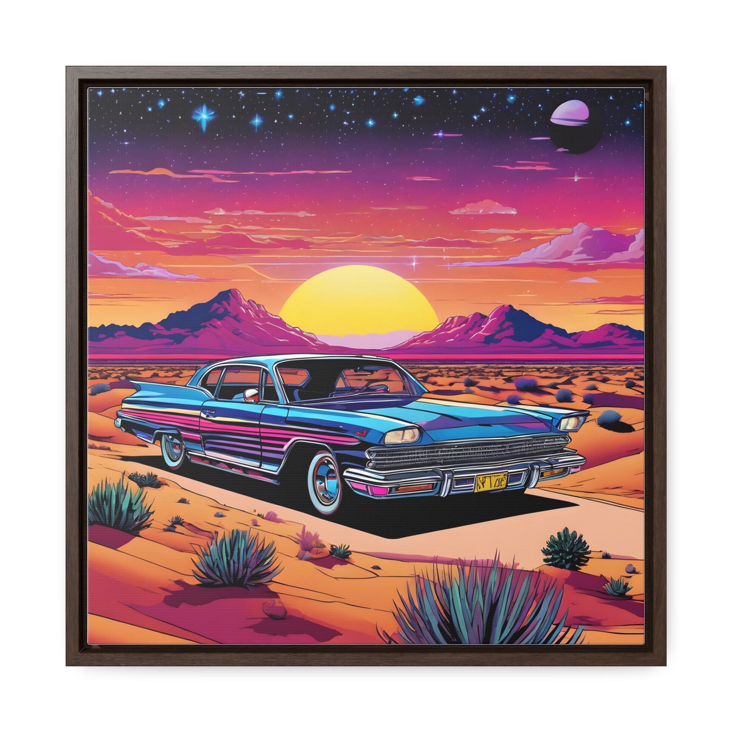 Desert Starlit Night Synthwave Car Canvas Art