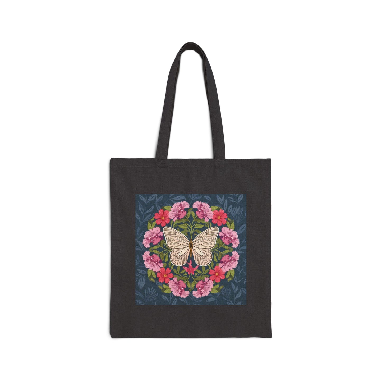 Butterfly in Flowers Cotton Tote Bag, Durable 15x16 Shop Bag with 20" Handles, Eco-Friendly Gift for Her
