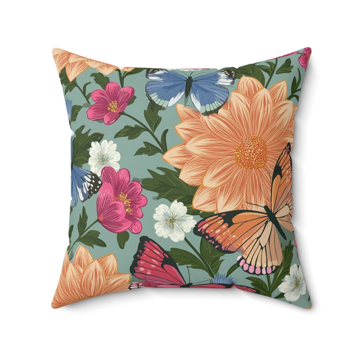 Butterflies and Flowers Spun Polyester Square Pillow