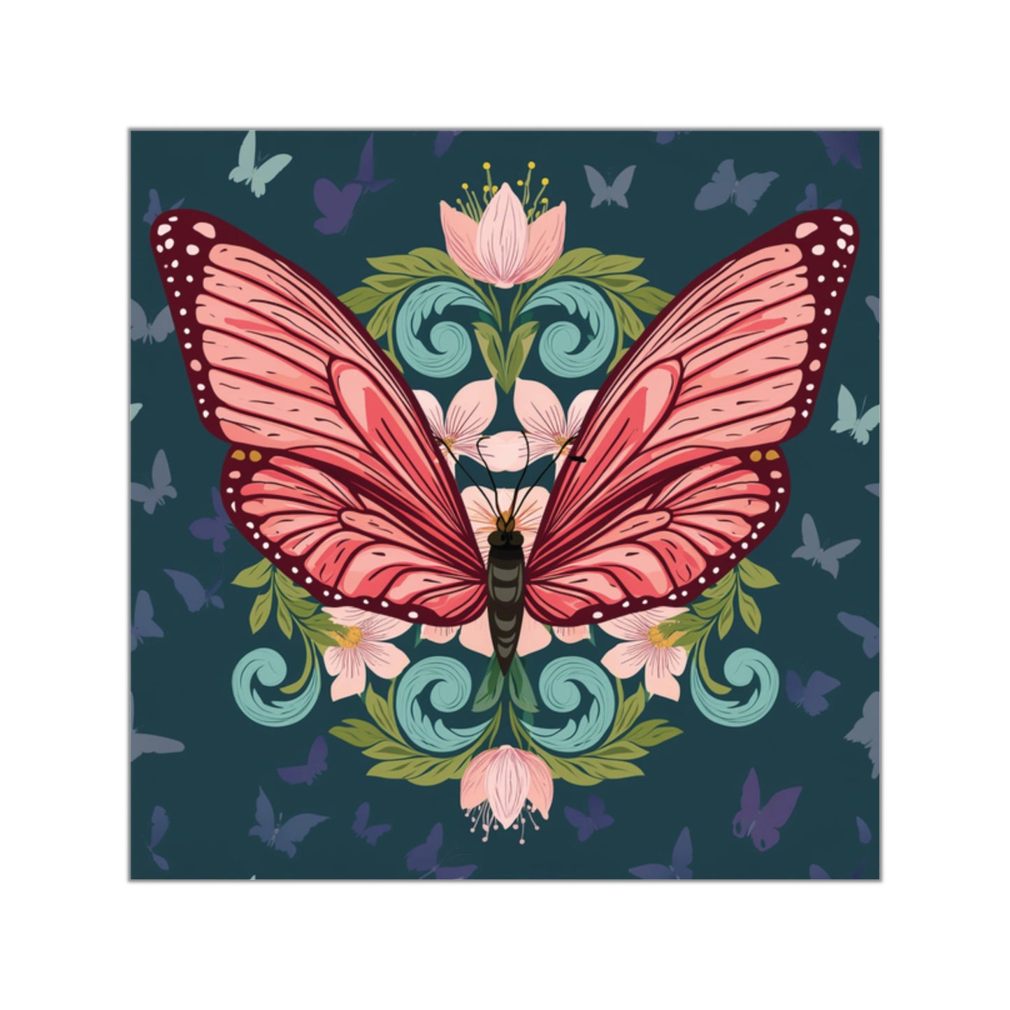 Butterfly and Flowers Square Vinyl Sticker