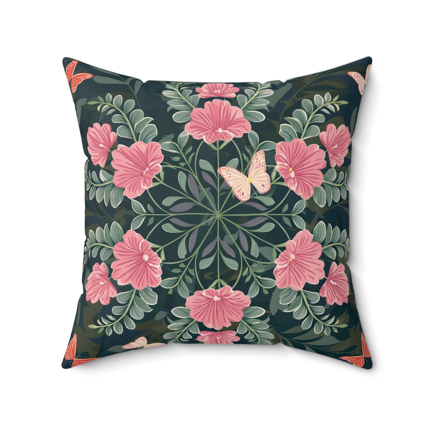 Butterflies and Flowers Spun Polyester Square Pillow