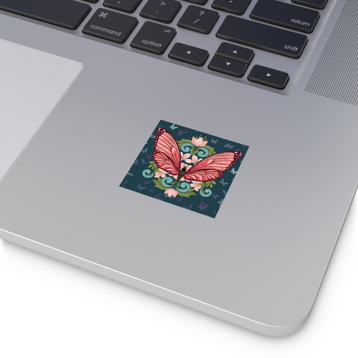 Butterfly and Flowers Square Vinyl Sticker