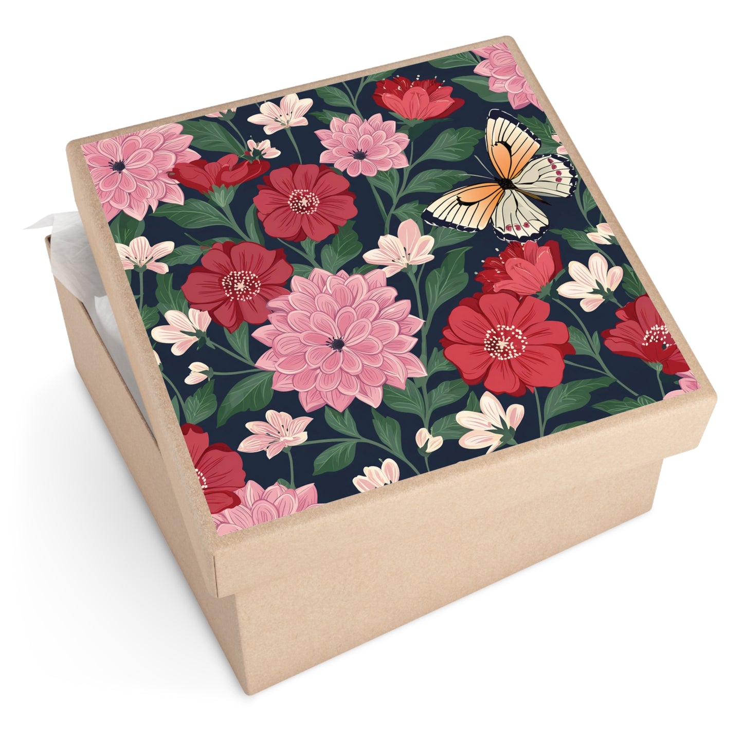 Butterfly and Flowers Square Vinyl Sticker
