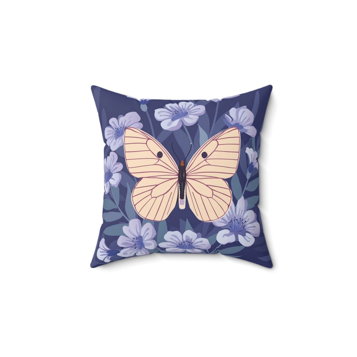 Butterfly in Flowers Spun Polyester Square Pillow