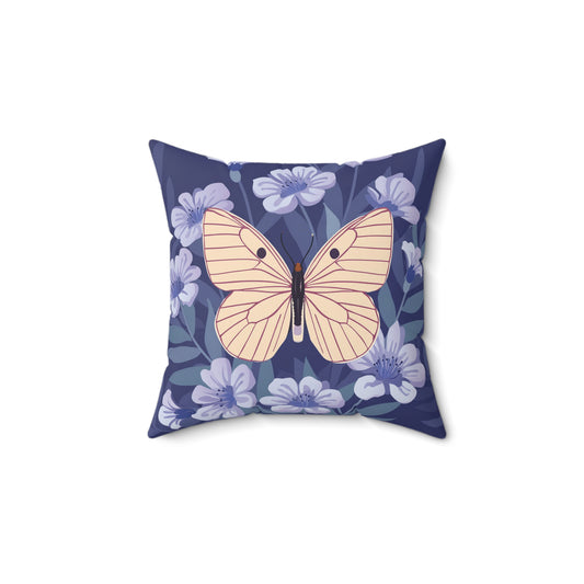 Butterfly in Flowers Spun Polyester Square Pillow