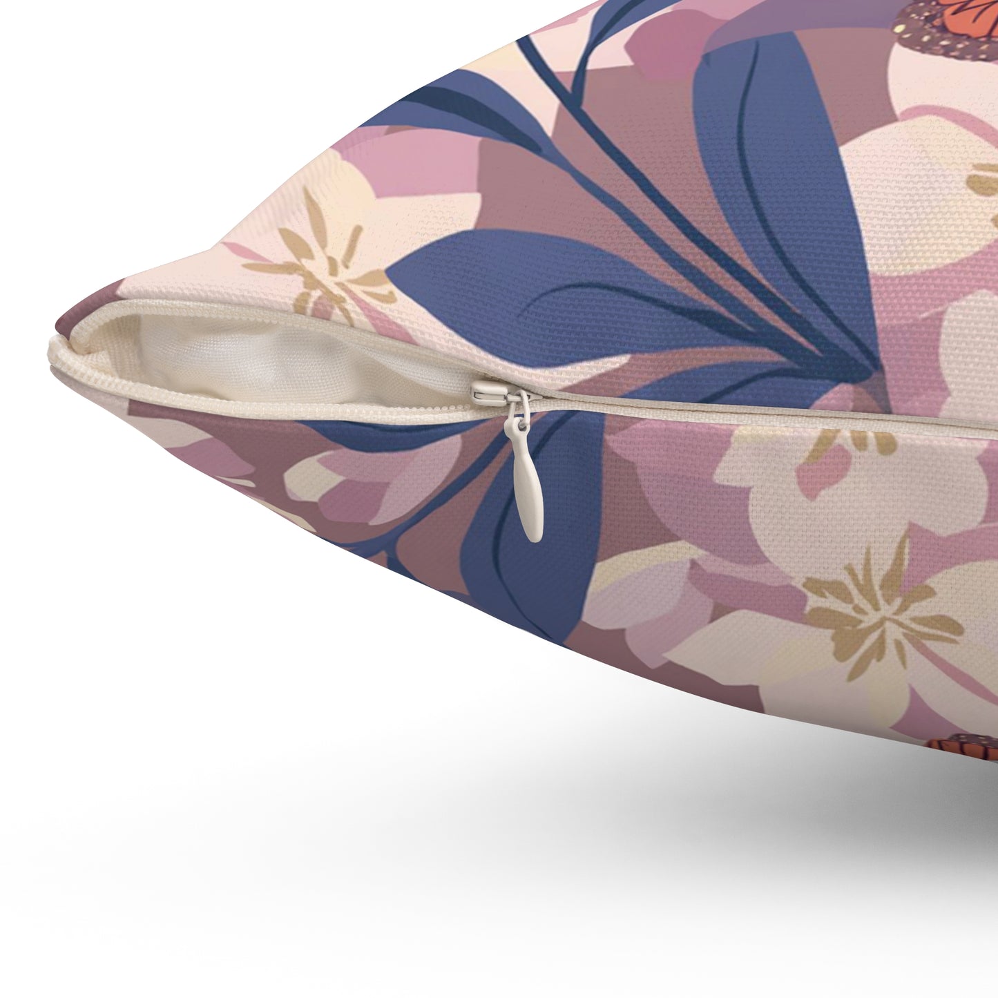 Butterflies and Flowers Spun Polyester Square Pillow