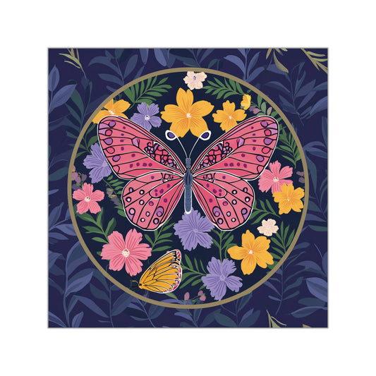 Butterfly and Flowers Square Vinyl Sticker