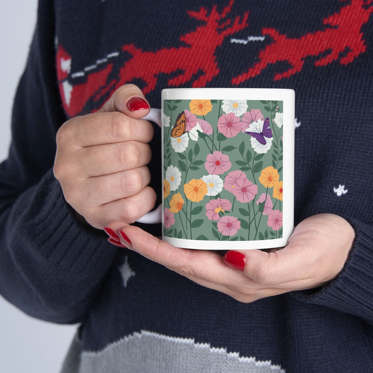 Butterfly in Flowers Ceramic Mug