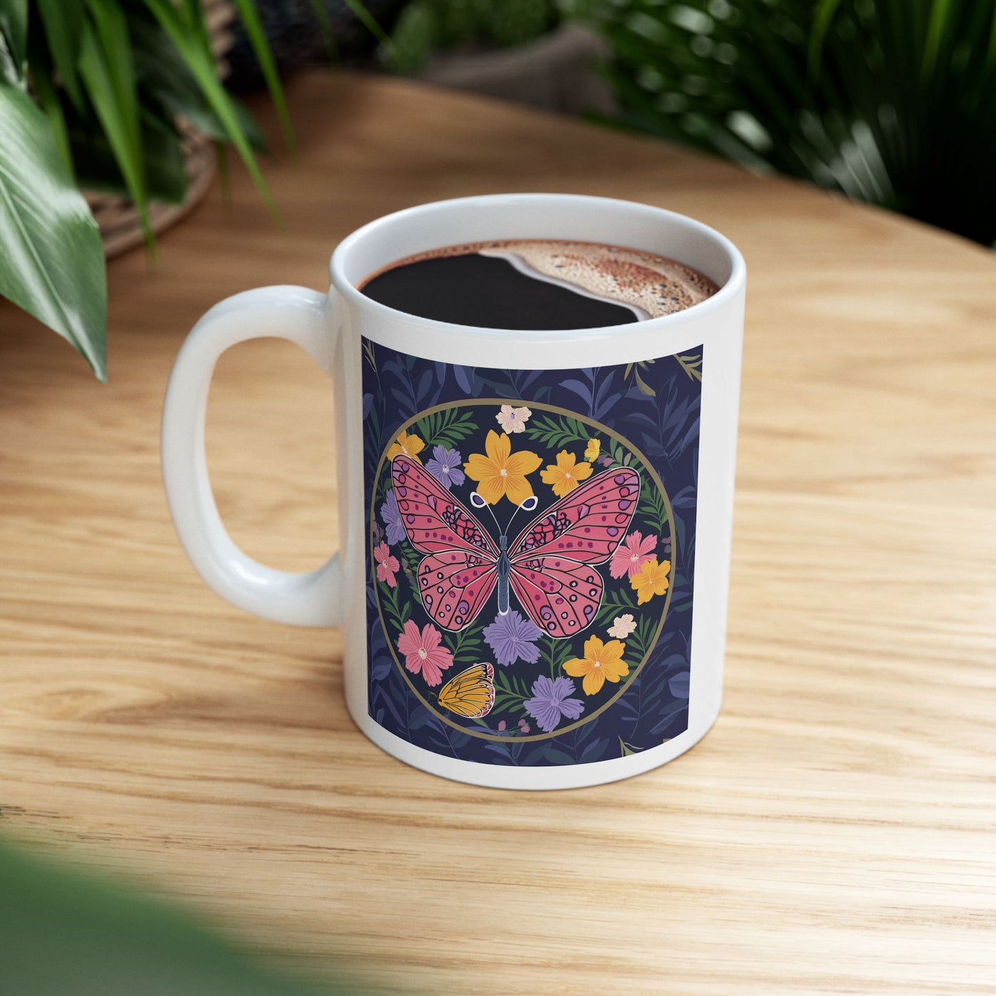 Butterfly and Flowers Ceramic Mug
