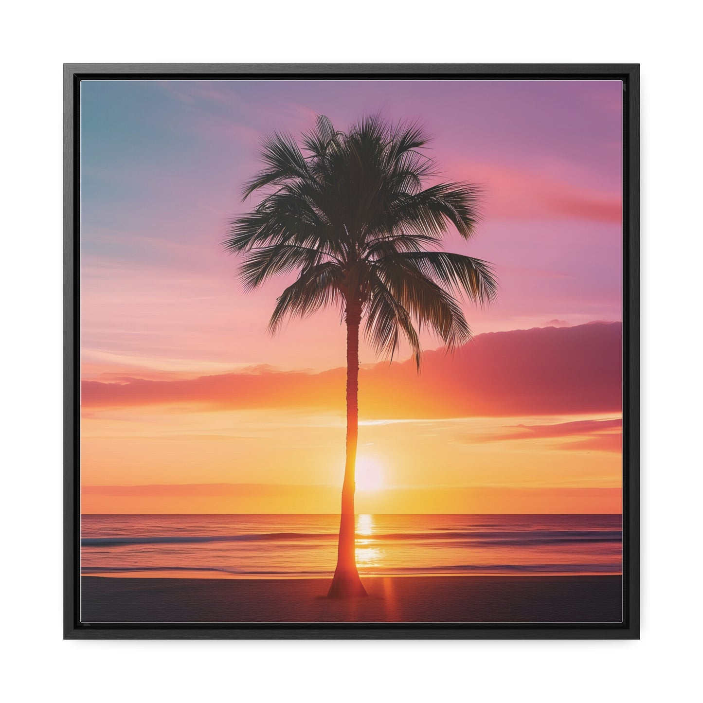 Translucent Sunset Palm Tree Square Canvas Wrap
