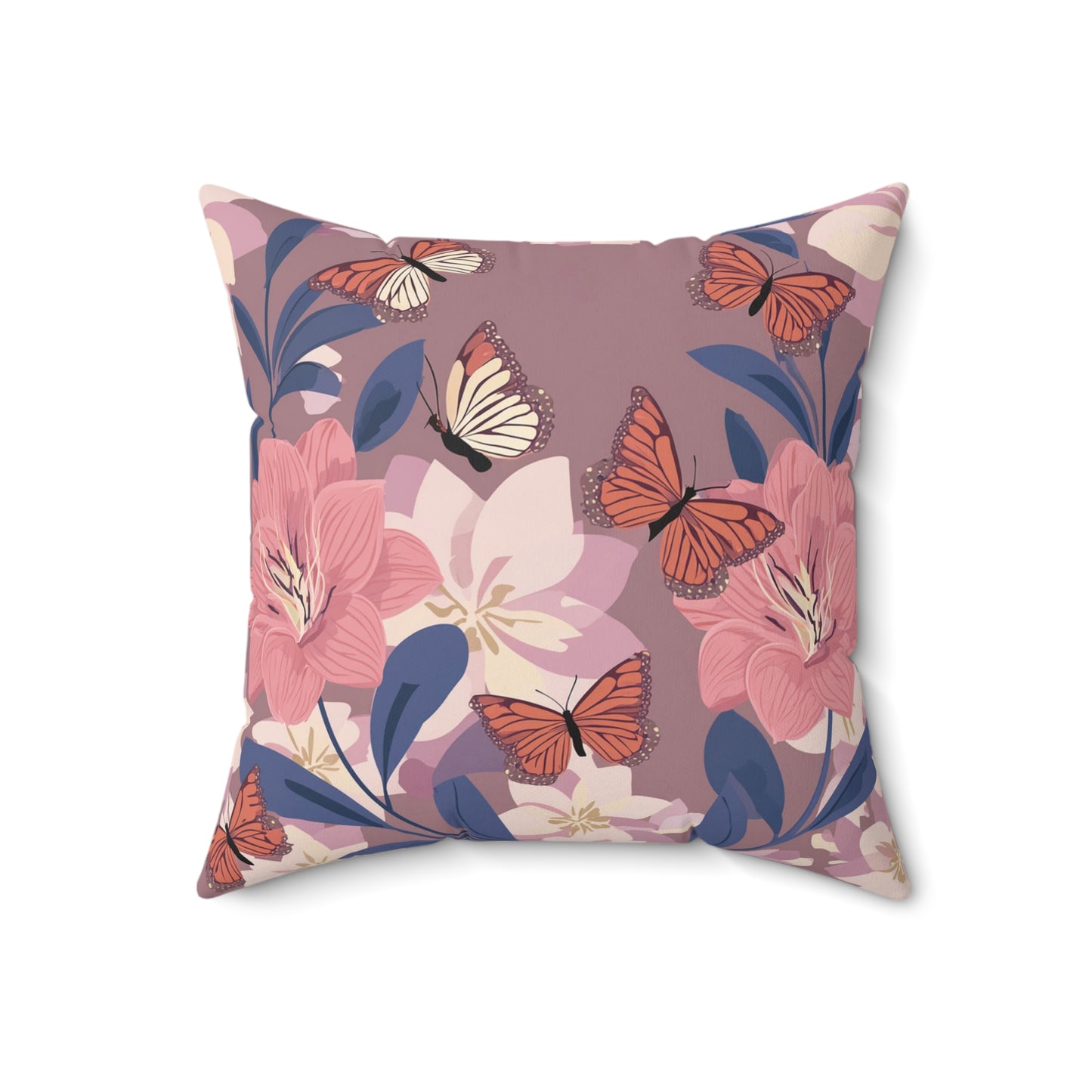 Butterflies and Flowers Spun Polyester Square Pillow