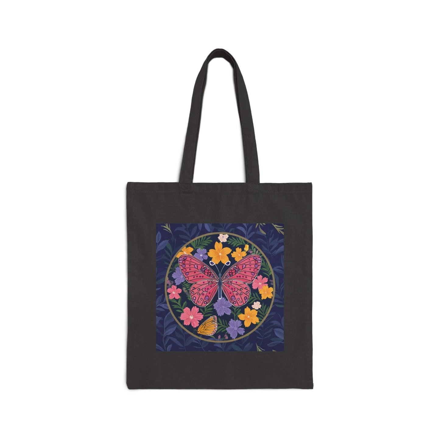 Butterfly in Flowers Cotton Canvas Tote Bag
