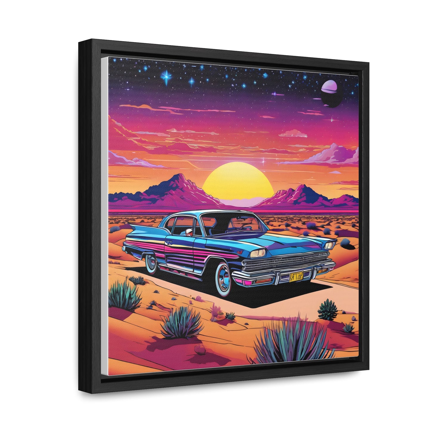 Desert Starlit Night Synthwave Car Canvas Art