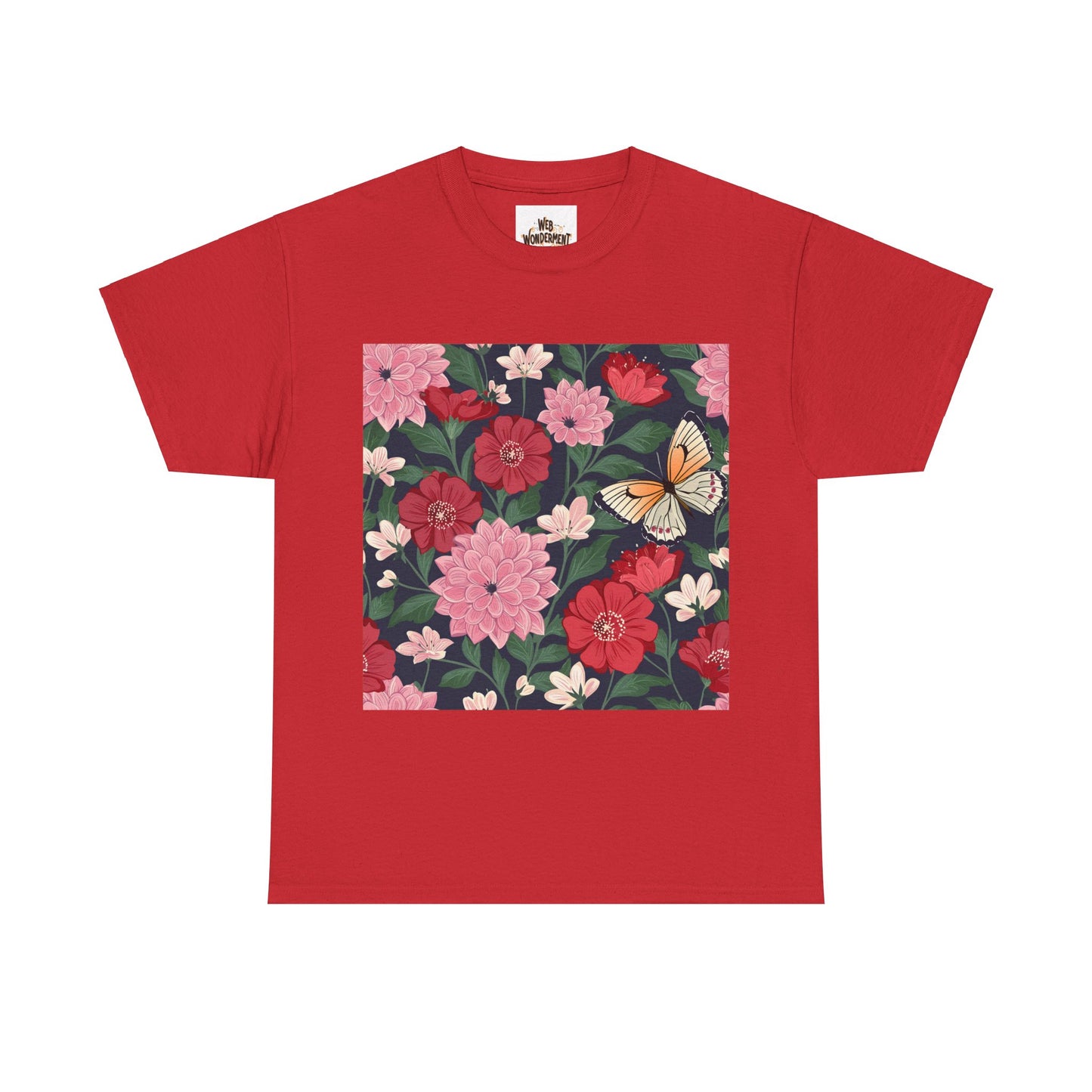Butterfly in Flowers Unisex Heavy Cotton T-Shirt