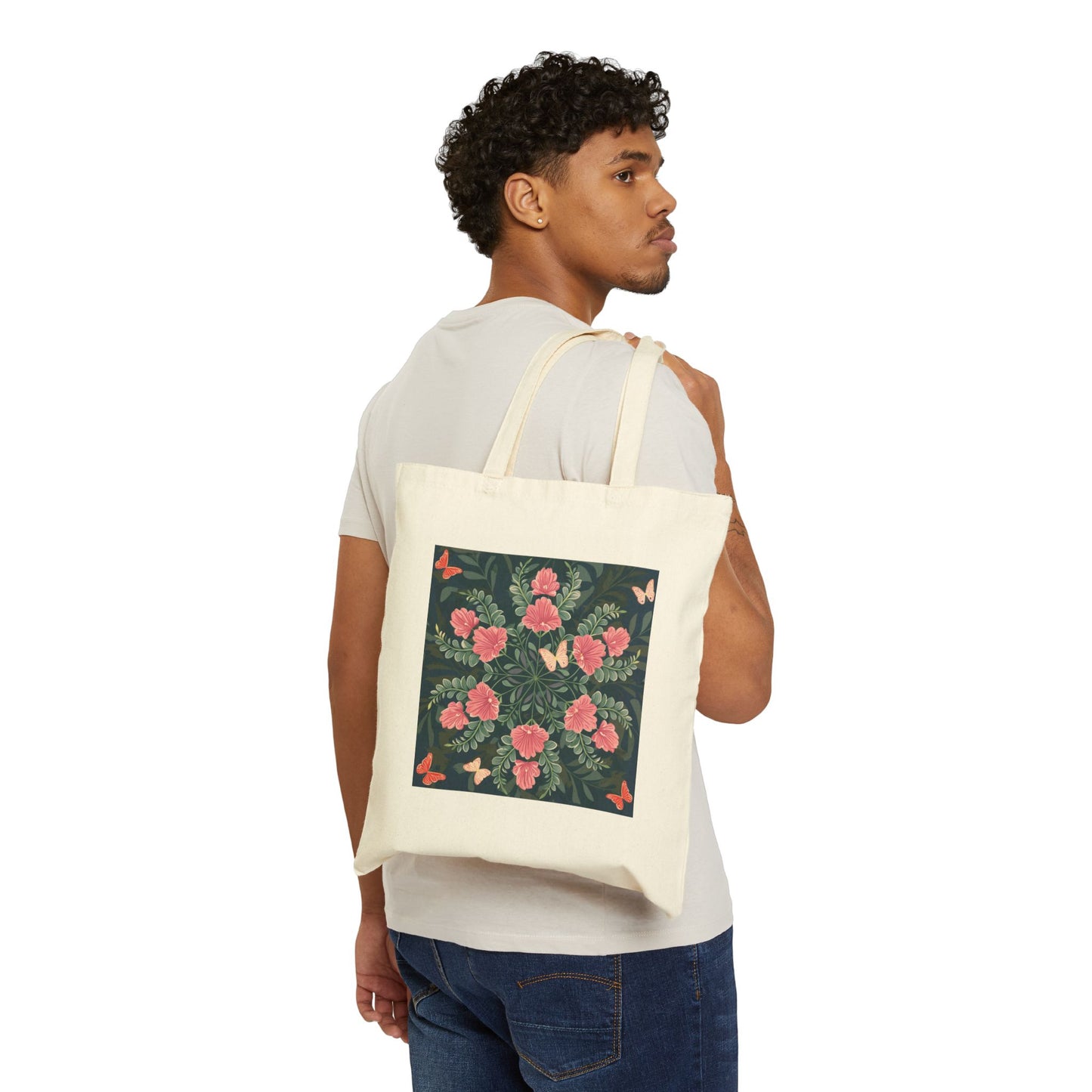 Butterflies and Flowers Cotton Canvas Tote Bag