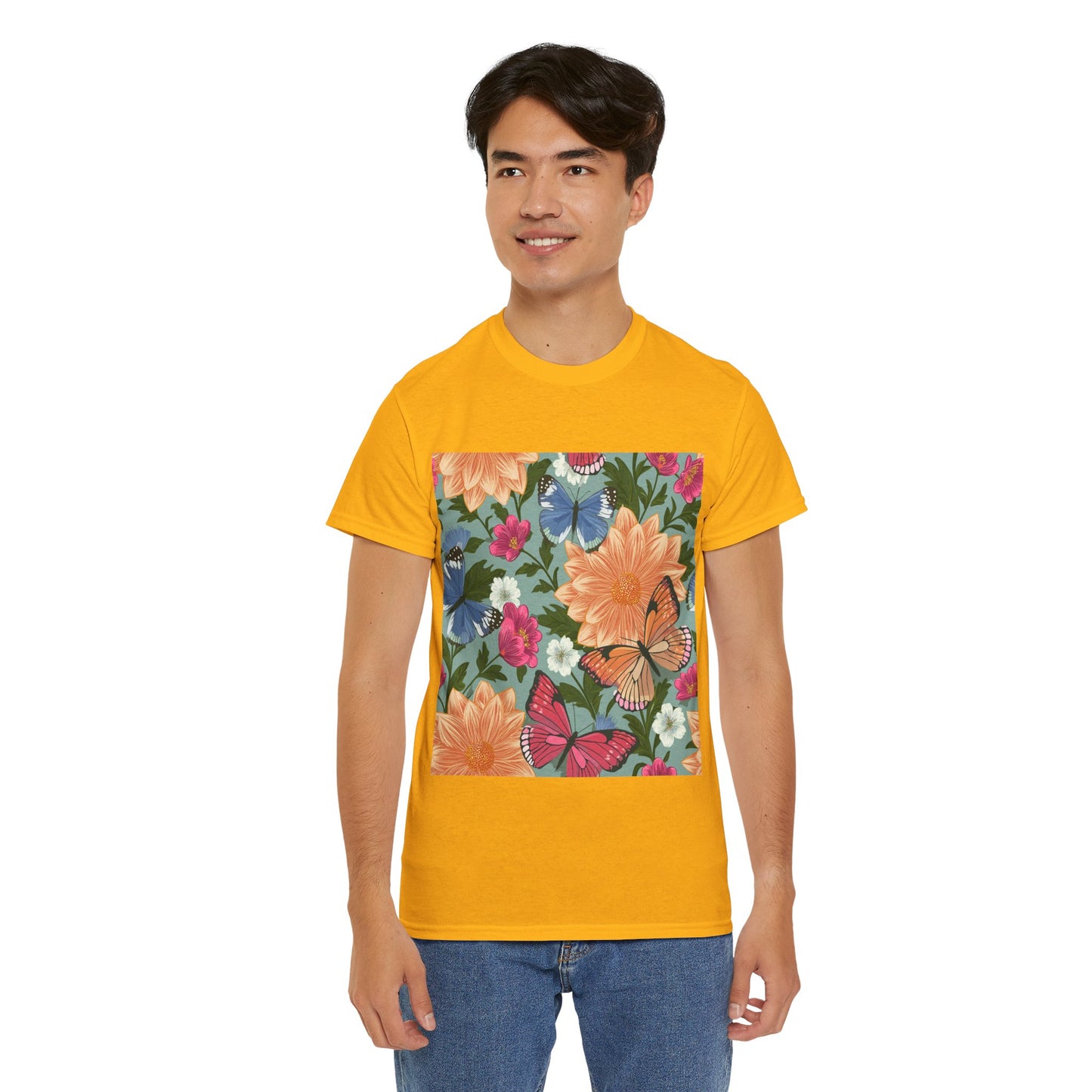 Butterflies and Flowers Unisex Heavy Cotton T-Shirt