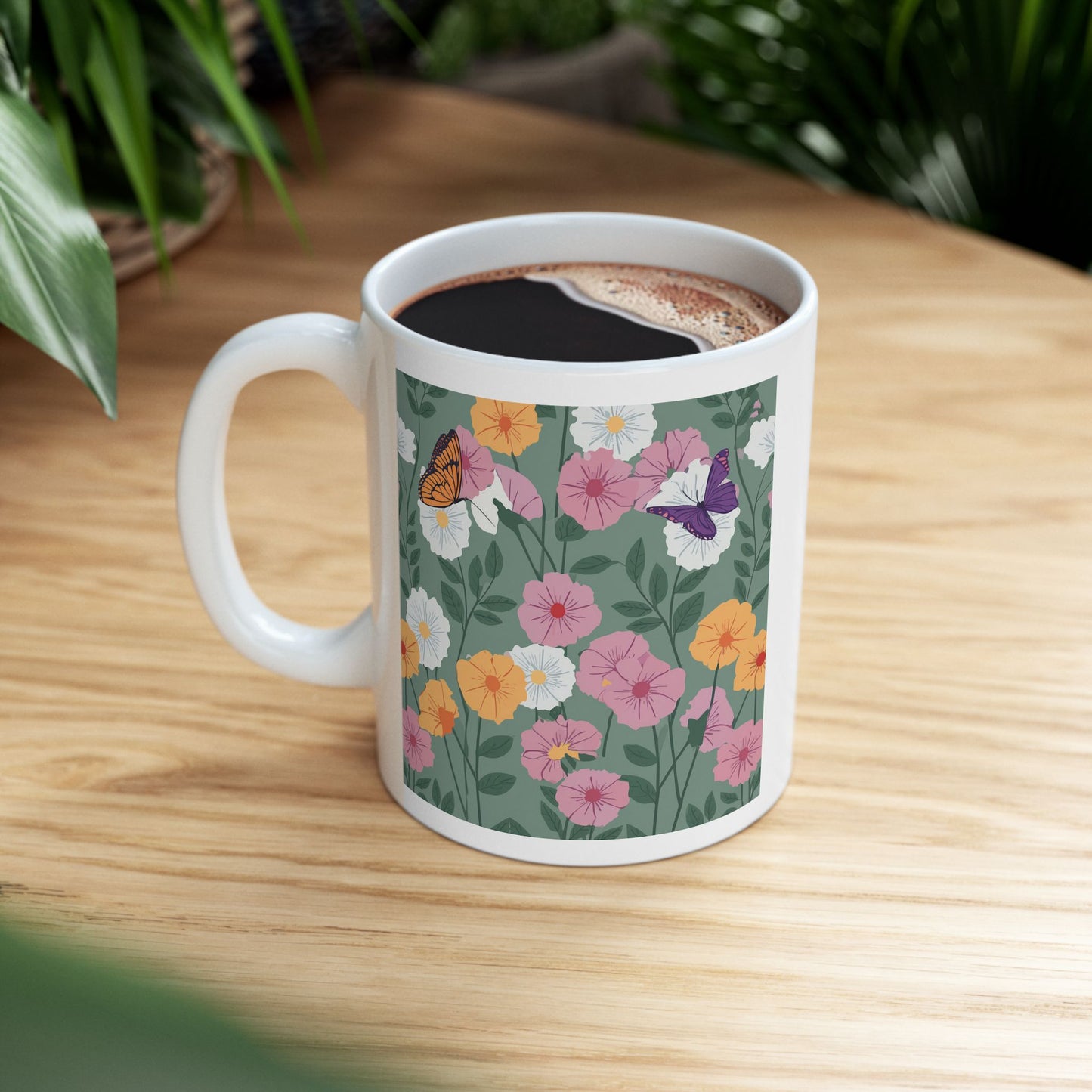 Butterfly in Flowers Ceramic Mug
