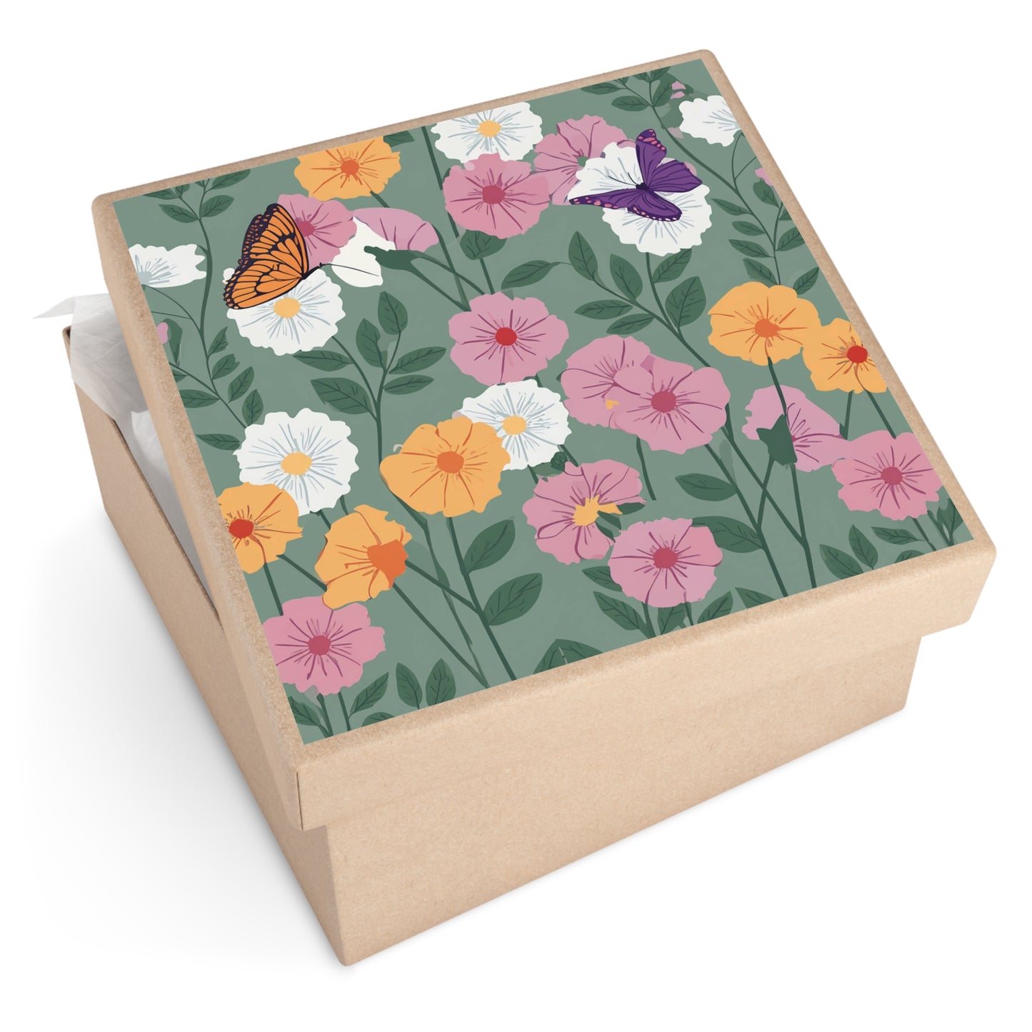 Butterflies and Flowers Square Vinyl Sticker