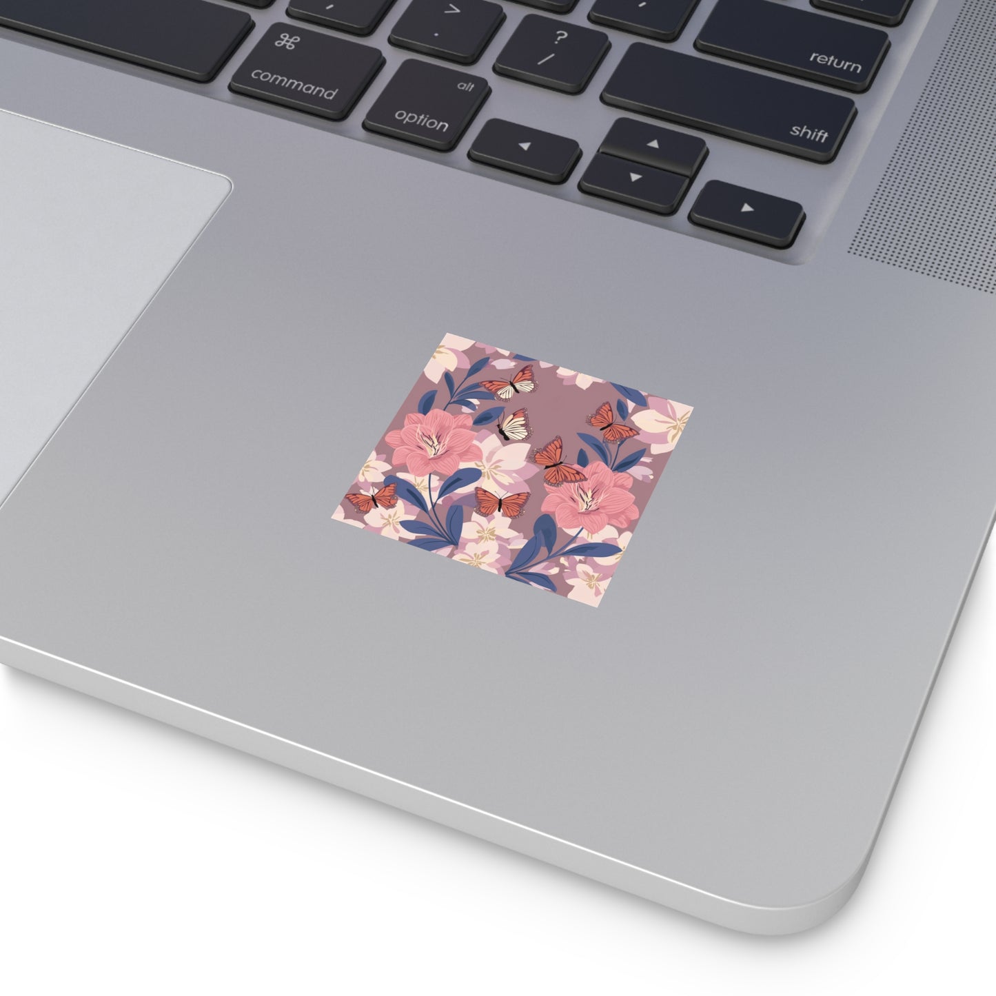 Butterfly and Flowers Square Vinyl Sticker