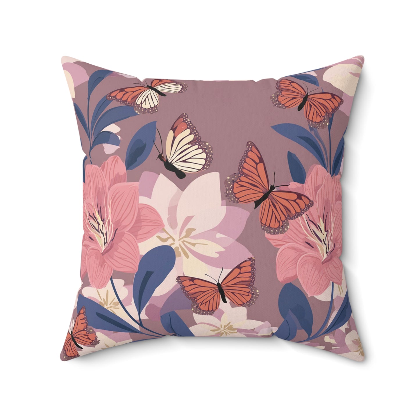 Butterflies and Flowers Spun Polyester Square Pillow