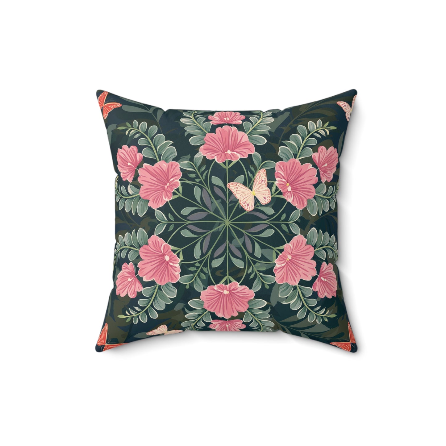 Butterflies and Flowers Spun Polyester Square Pillow