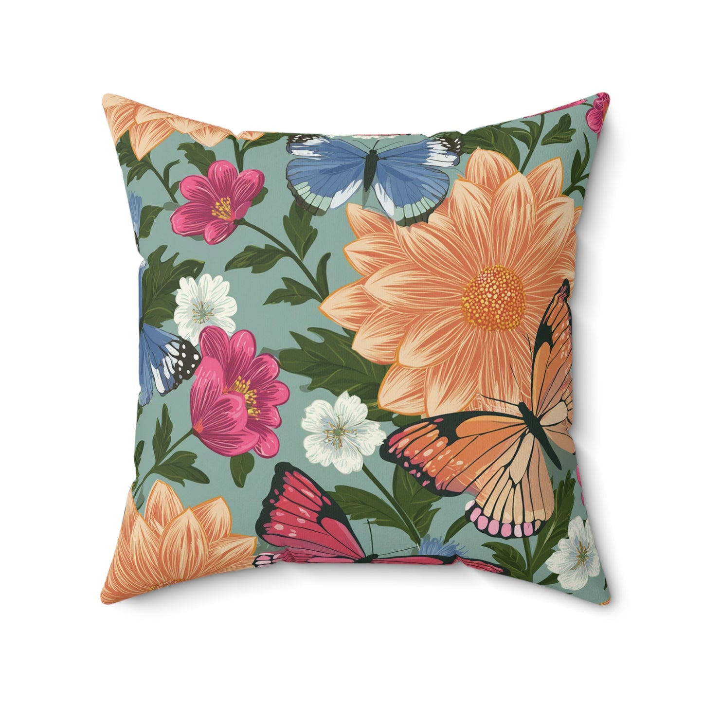 Butterflies and Flowers Spun Polyester Square Pillow
