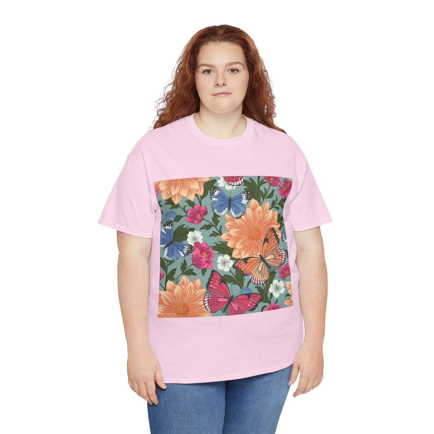 Butterflies and Flowers Unisex Heavy Cotton T-Shirt