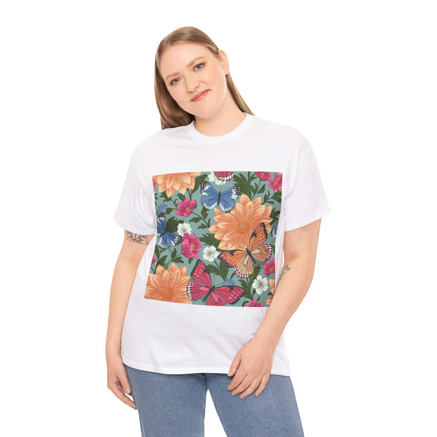 Butterflies and Flowers Unisex Heavy Cotton T-Shirt