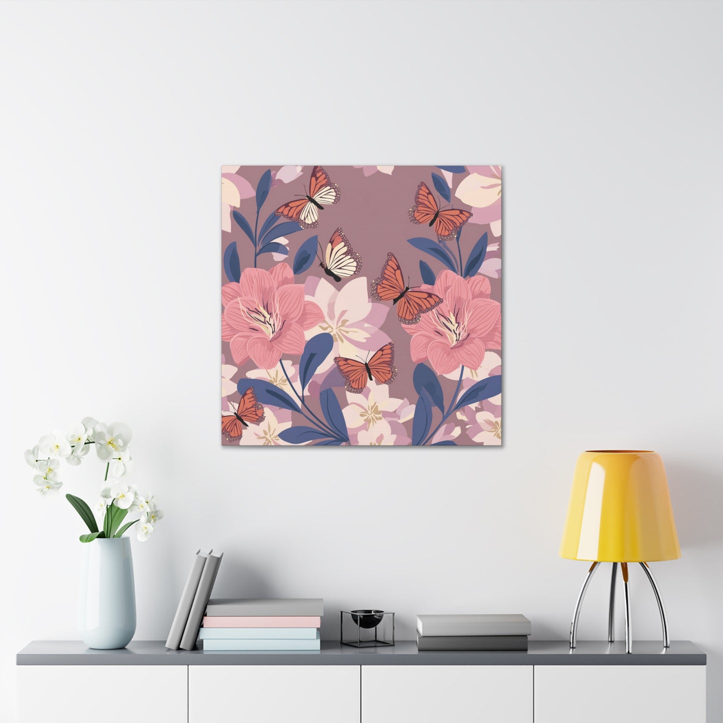 Butterfly and Flowers Canvas Gallery Wraps