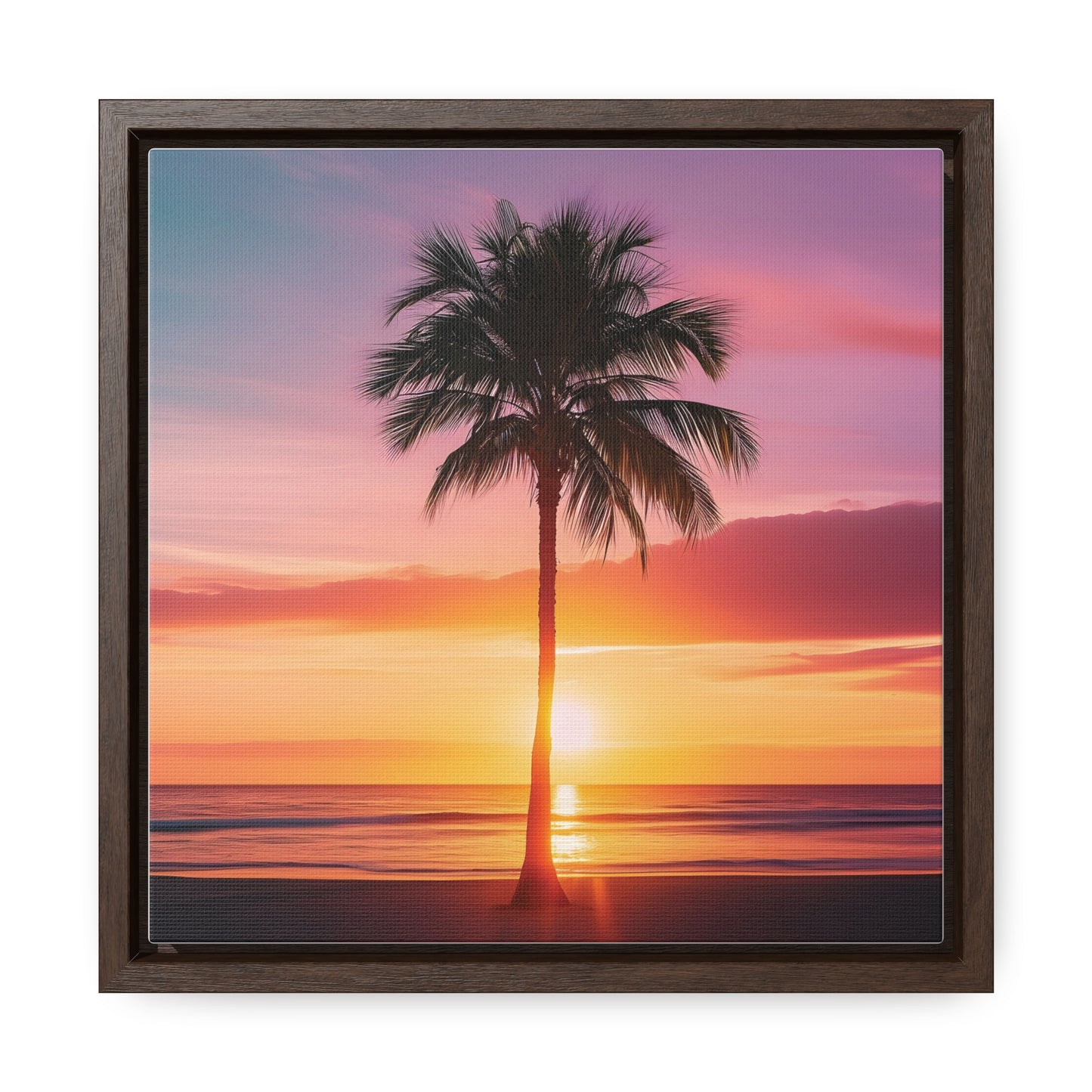Translucent Sunset Palm Tree Square Canvas Wrap