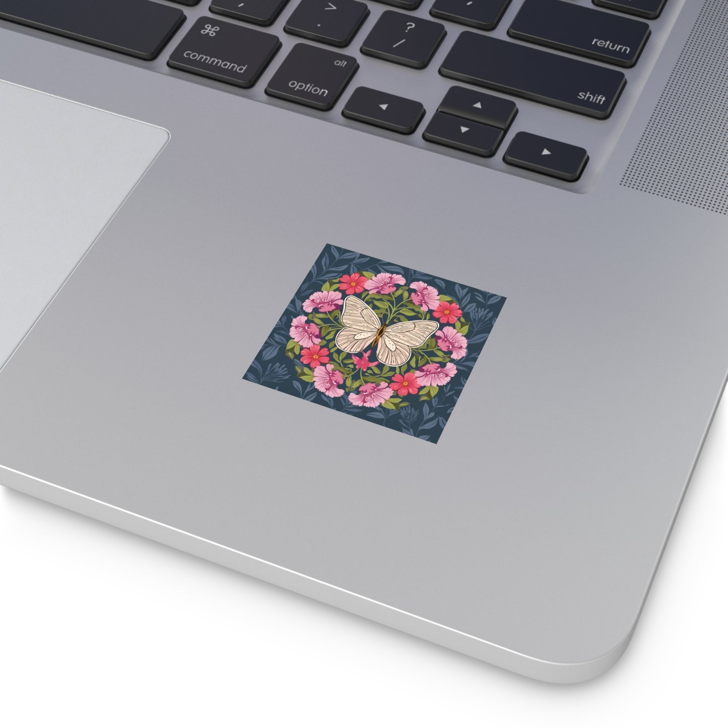 Butterfly and Flowers Square Vinyl Sticker