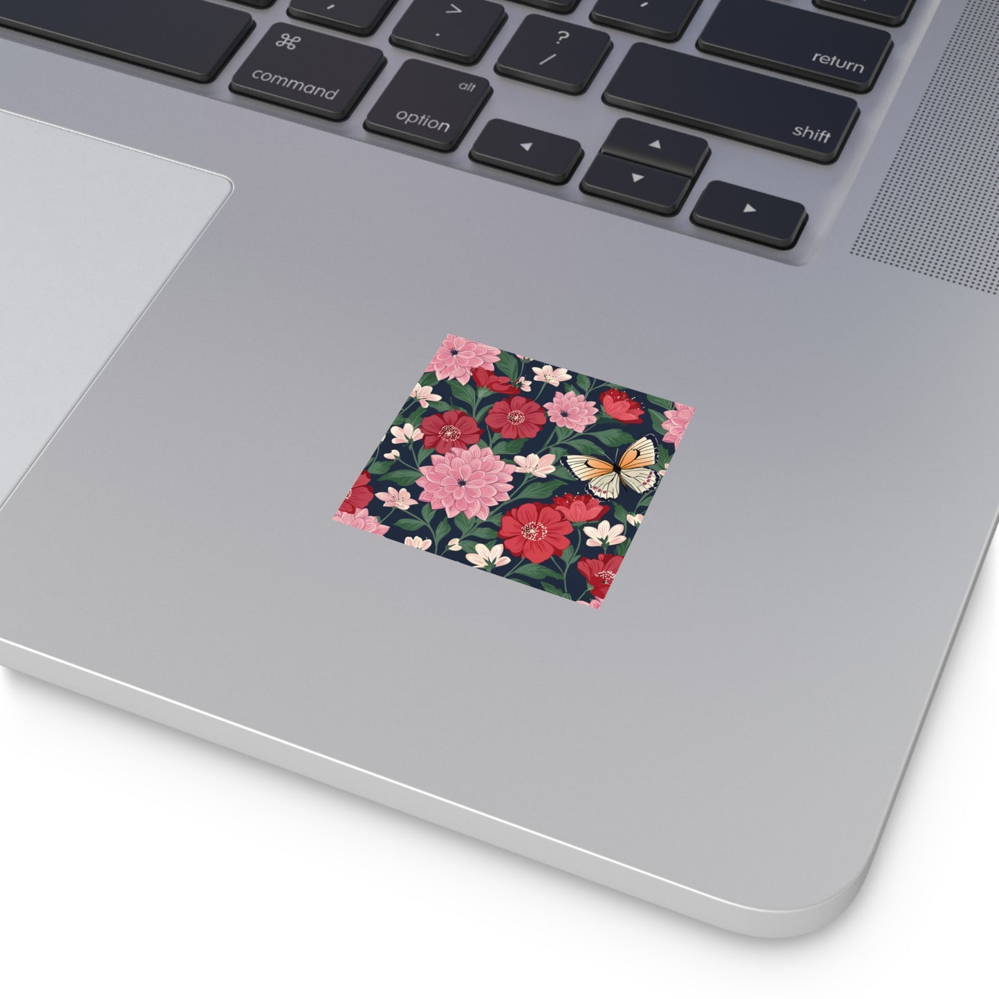 Butterfly and Flowers Square Vinyl Sticker