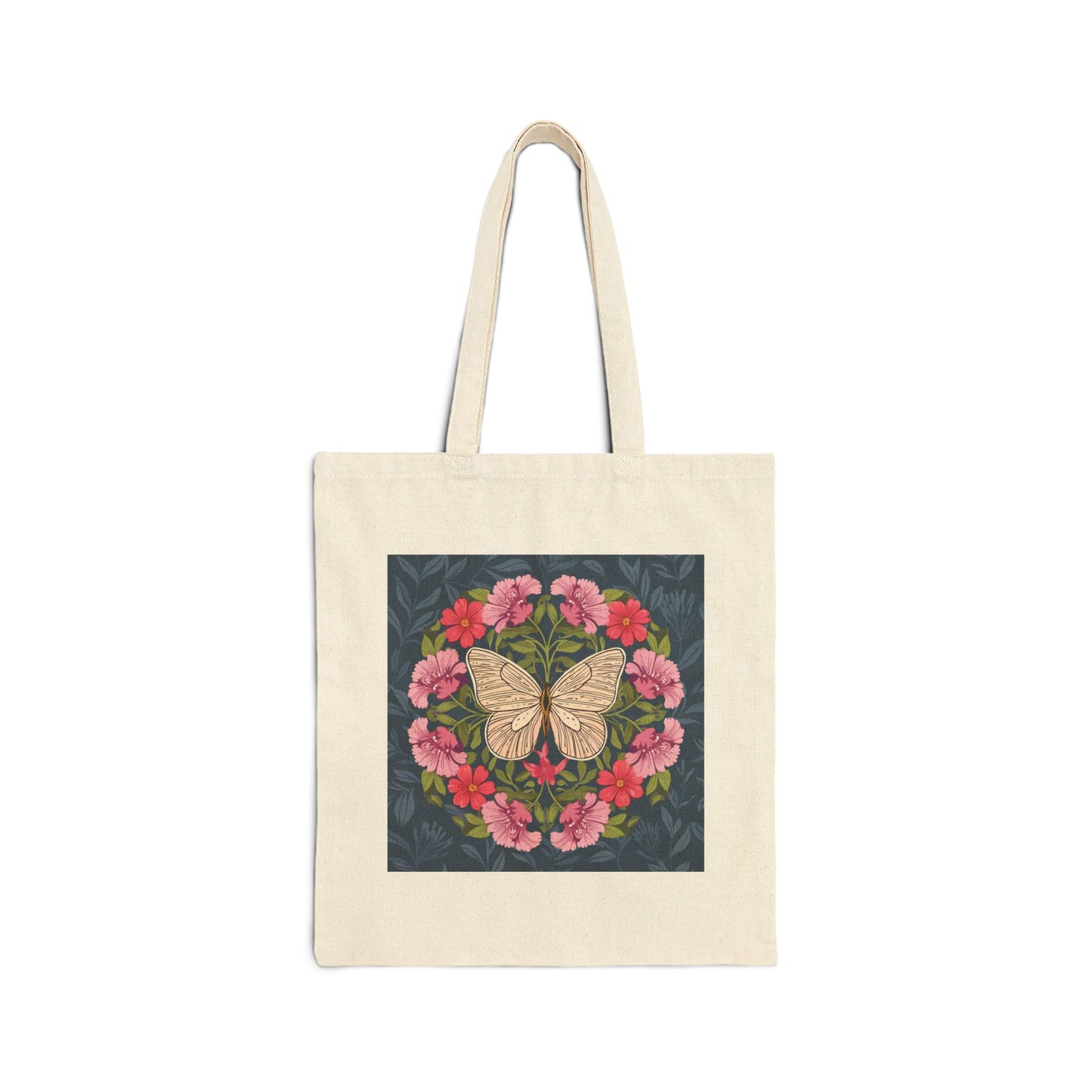 Butterfly in Flowers Cotton Tote Bag, Durable 15x16 Shop Bag with 20" Handles, Eco-Friendly Gift for Her