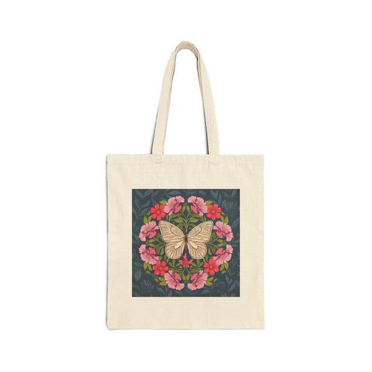 Butterfly in Flowers Cotton Tote Bag, Durable 15x16 Shop Bag with 20" Handles, Eco-Friendly Gift for Her