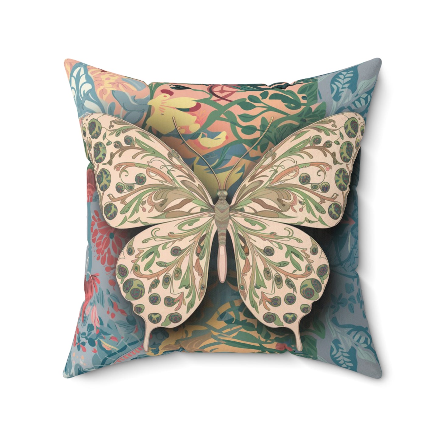 Butterflies and Flowers Spun Polyester Square Pillow